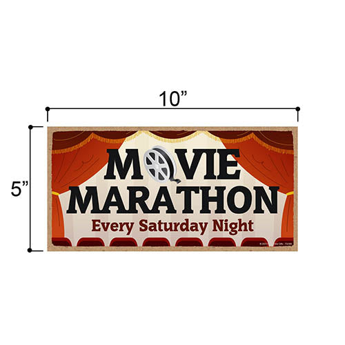 Movie Marathon Every Saturday Night, 5 inch by 10 inch, Wood Wall Hanging Sign, Movie Room Decor, Theater Room Decor, Home Theater Accessories, 754306