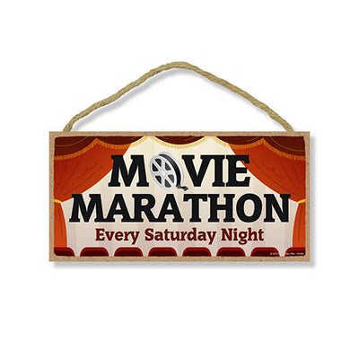 Movie Marathon Every Saturday Night, 5 inch by 10 inch, Wood Wall Hanging Sign, Movie Room Decor, Theater Room Decor, Home Theater Accessories, 754306