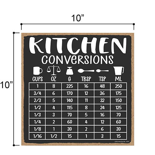 Kitchen Conversions, 10 inch by 10 inch, Wooden Wall Signs For Home Decor, Kitchen Signs Decor, Wood Sign Art, Measurement Conversion Chart, Housewarming Gift, 754341