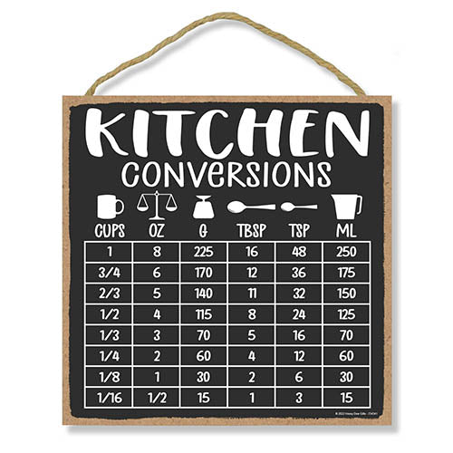 Kitchen Conversions, 10 inch by 10 inch, Wooden Wall Signs For Home Decor, Kitchen Signs Decor, Wood Sign Art, Measurement Conversion Chart, Housewarming Gift, 754341