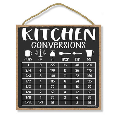 Kitchen Conversions, 10 inch by 10 inch, Wooden Wall Signs For Home Decor, Kitchen Signs Decor, Wood Sign Art, Measurement Conversion Chart, Housewarming Gift, 754341