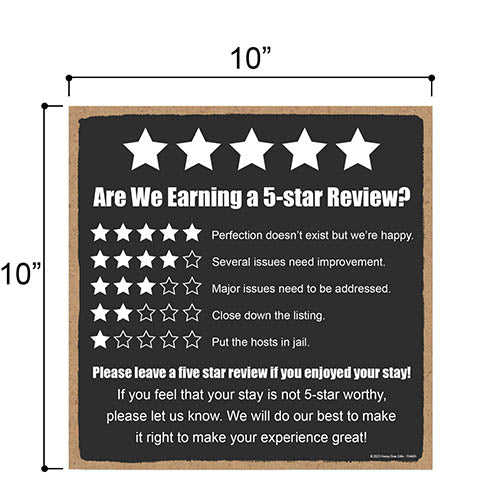 Are We Earning a 5-Star Review?, 10 inch by 10 inch, Wooden Vacation Rental Sign, Vacation Home Decor, Rental Friendly Decor, Business Sign, Rating Sign, 754405