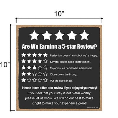 Are We Earning a 5-Star Review?, 10 inch by 10 inch, Wooden Vacation Rental Sign, Vacation Home Decor, Rental Friendly Decor, Business Sign, Rating Sign, 754405