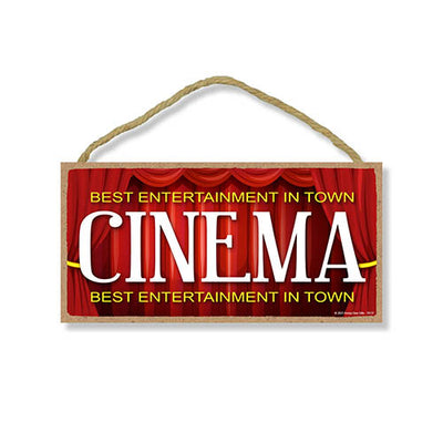 Cinema Best Entertainment In Town, 5 inch by 10 inch, Wood Wall Hanging Sign, Movie Room Decor, Theater Room Decor, Home Theater Accessories, 76137