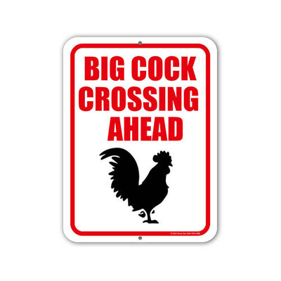 Big Cock Crossing Ahead, 9 inch by 12 inch, Metal Sign Post, Yard Decor, Funny Inappropriate Signs, Chicken Gifts, Chicken Yard Art, HDG-1698
