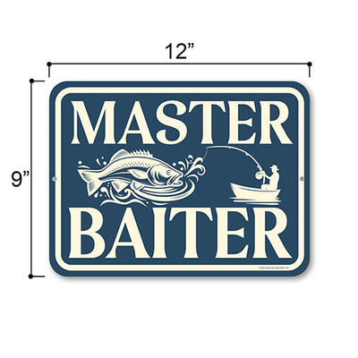 Master Baiter, Metal Sign Post, Funny Metal Signs, Fishing Decor, Fishing Decorations, Man Cave Sign, Lake House Decor, Funny Home Decor, 12 inch by 9 inch, HDG 1710
