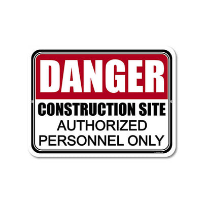 Danger Construction Site Authorized Personnel Only 9 inch by 12 inch Construction Sign, Aluminum No Trespassing Signs, Do Not Enter Signs, Made in USA
