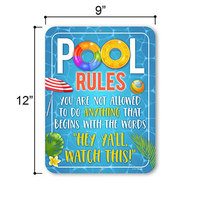 Pool Rules, Funny Swimming Pool Rules Signs, Warning, Caution, Pool Sign, 9 Inches by 12 Inches
