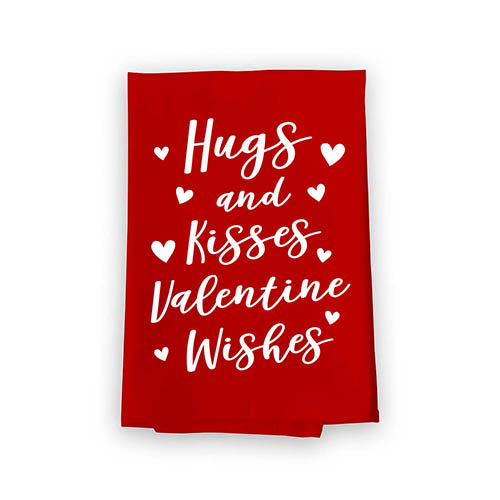 Hugs and Kisses Flour Sack Towel, 27 inch by 27 inch, 100% Cotton, Multi-Purpose Kitchen Towels,  Valentine's Day Decorations