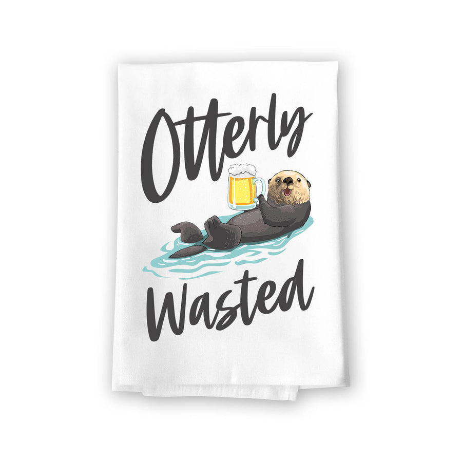 Otterly Wasted Funny Kitchen Towels, Flour Sack Towel, 27 inch by 27 inch, 100% Cotton, Highly Absorbent Hand Towels, Multi-Purpose Towel