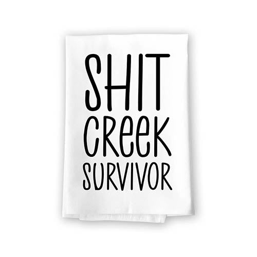 Shit Creek Survivor, Flour Sack Towel, 27 Inch by 27 Inch, 100% Cotton, Absorbent Kitchen Towels, Home Decor, Dish Towel, Tea Towels, Inappropriate Gifts, Funny Decorative Towels