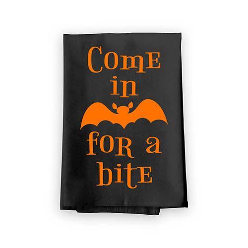 Come in for a Bite, Flour Sack Towel, 27 Inch by 27 Inch, 100% Cotton,  Funny Halloween Kitchen Towels