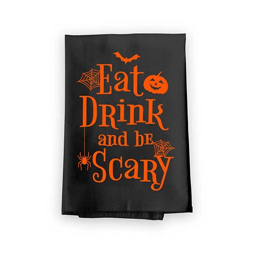 Eat Drink and Be Scary, Halloween Kitchen Towels, 27 Inch by 27 Inch, 100% Cotton, Halloween Towels,, Halloween Kitchen, Flour Sack Towel
