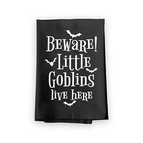 Honey Dew Gifts Beware Little Goblins Live Here, Flour Sack Towel, 27 Inch by 27 Inch, 100% Cotton, Halloween Kitchen Towels, Halloween Towels,, Halloween Kitchen, Funny Kitchen Towels