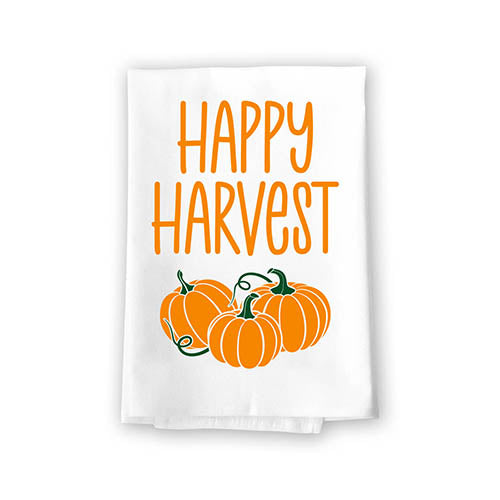 Happy Harvest, Flour Sack Towel, 27 inch by 27 inch, 100% Cotton, Cute Fall Hand Towel, Pumpkin Decorative Towels
