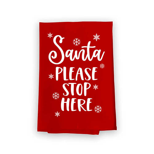 Santa Please Stop Here, Christmas Kitchen Towels, Dish Towel for Kitchen, Christmas Decorations, Flour Sack Towel, 27 Inch by 27 Inch, 100% Cotton