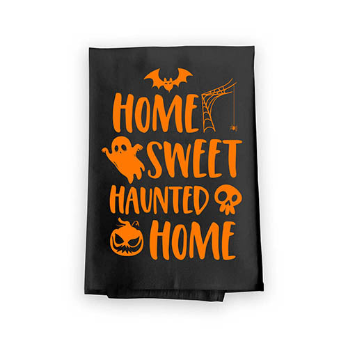 Home Sweet Haunted Home, Flour Sack Towel, 27 inch by 27 inch, 100% Cotton, Funny Halloween Kitchen Towels, Gifts for Halloween