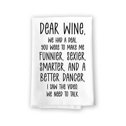 Dear Wine, Flour Sack Towel, 27 Inch by 27 Inch, Multi-Purpose Towel, Absorbent Kitchen Towels, Hand Towel, Inappropriate Gifts, Tea Towel, 10677