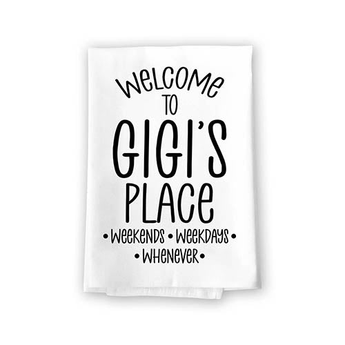 Welcome to Gigi's Place, 27 inch by 27 inch, 100% Cotton, Flour Sack Dish Towels, Multi-Purpose Towels, Gigi Gifts, Grandma Towel, Grandma Gifts, Grammy Gift