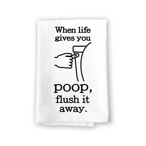 When Life Gives You Poop Flush it Away, 27 Inch by 27 Inch, 100% Cotton, Inappropriate Gifts, Bathroom Decorations, Hand Towels Funny, Funny Shower Towel