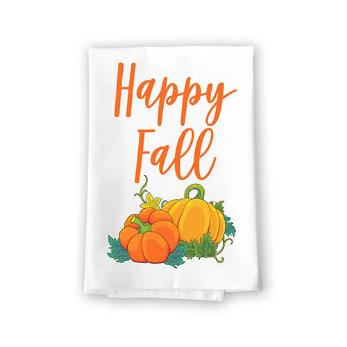 Happy Fall, Flour Sack Dish Towels, 27 Inch by 27 Inch, 100% Cotton, Cute Hand Towels, Pumpkin Decor, Hand Towels for Kitchen, Fall Decorations for Home