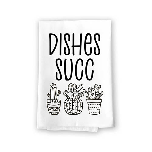 Dishes SUCC, Flour Sack Towel, 27 Inch by 27 Inch, 100% Cotton, Home Linen, Dish Towel for Kitchen, Tea Towels, Home Decor, Absorbent Kitchen Towel, Funny Cactus Decor