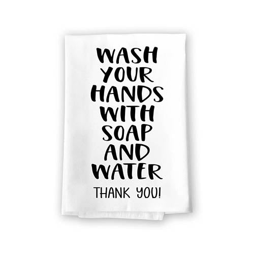 Wash Your Hands with Soap and Water Thank You, 27 Inch by 27 Inch, 100% Cotton, Multi-Purpose Hand Towels, Bathroom Towels, Bathroom Decorations, Restroom Decor