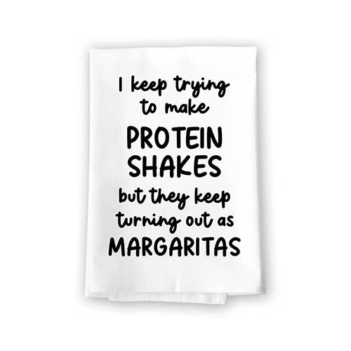 I Keep Trying to Make Protein Shakes, Flour Sack Towel, Funny Kitchen Towels, Bar Towels Kitchen, Bar Decor, Alcohol Funny Gifts, 27 inch by 27 inch, 10836