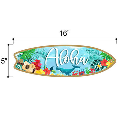 Aloha Surfboard, Wall Hanging Sign, 5 inch By 16 inch, Housewarming Gift, Summer Decorations For Home, Hawaiian Accessories, Surf Decor, Wooden Surfboard, 754080