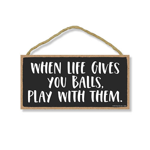 When Life Gives You Balls Play with Them, 10 inch by 5 inch, Inappropriate Wall Decor, Funny Room Decor, Funny Signs, Home Decor Gifts, Wall Hanging, 754097