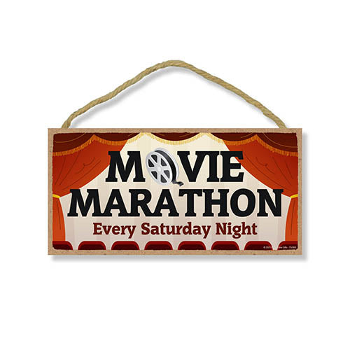 Movie Marathon Every Saturday Night, 5 inch by 10 inch, Wood Wall Hanging Sign, Movie Room Decor, Theater Room Decor, Home Theater Accessories, 754306