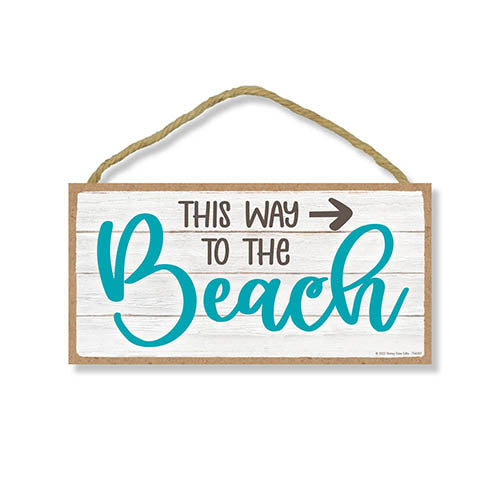 This Way to the Beach, Wall Hanging Sign, 10 inch by 5 inch, Summer Decorations for Home, Beach House Decor, Beach House Gifts, Home Wall Decor, Nautical Wall Decor