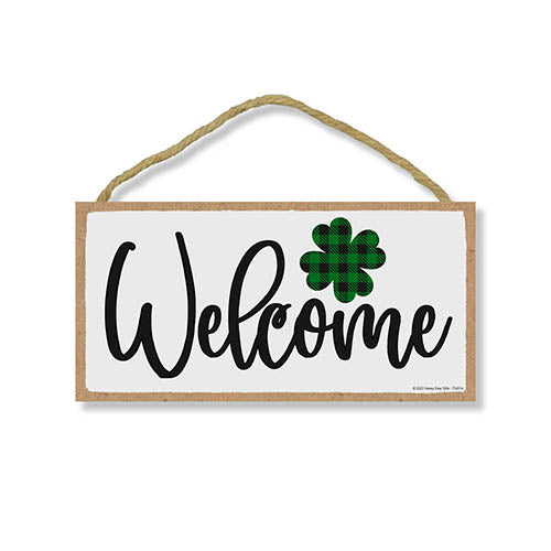 Welcome, 10 inch by 5 inch, Wooden Signs for Home Decor, St Patricks Day Decorations, Signs for Wreath, Front Door Decorations