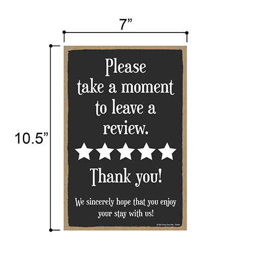 Please Take a Moment to Leave a Review, 7 inch by 10.5 inch, Vacation Rental Sign, Rental Friendly Décor, Business Sign, Rating Sign
