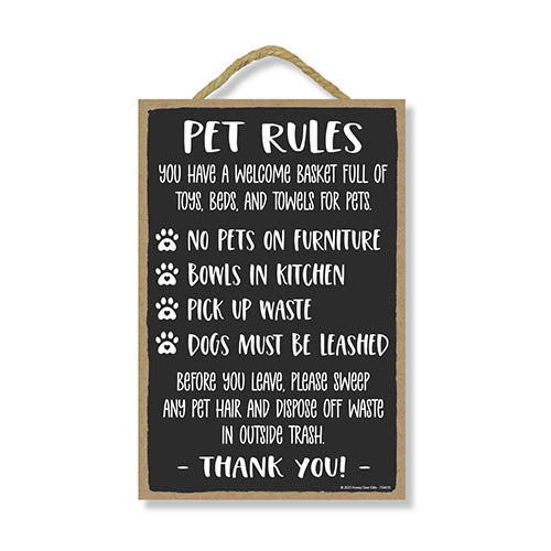 Pet Rules, 7 inch by 10.5 inch, Wooden Vacation Rental Sign, Vacation Home Decor, Business Sign, Essentials for Hosts