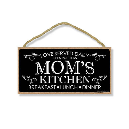 Love Served Daily Mom's Kitchen Open 24 Hours, Wall Hanging Sign, Mother's Day Decor, Gifts for Mom, Mom Signs for Home Decor, Farmhouse Sign, 10 inch by 5 Inch