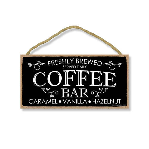 Coffee Bar Freshly Brewed Served Daily, Coffee Bar Sign, Coffee Decorations For Coffee Bar, Home Office Sign, Coffee Station Decor, Coffee Bar Essentials, 10 inch by 5 Inch, 754639