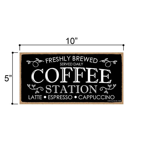 Coffee Station Freshly Brewed Served Daily, Coffee Bar Sign, Coffee Decorations, Home Office Sign, Coffee Station Decor, Coffee Bar Essentials, 10 inch by 5 Inch, 754640