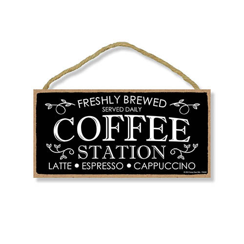 Coffee Station Freshly Brewed Served Daily, Coffee Bar Sign, Coffee Decorations, Home Office Sign, Coffee Station Decor, Coffee Bar Essentials, 10 inch by 5 Inch, 754640