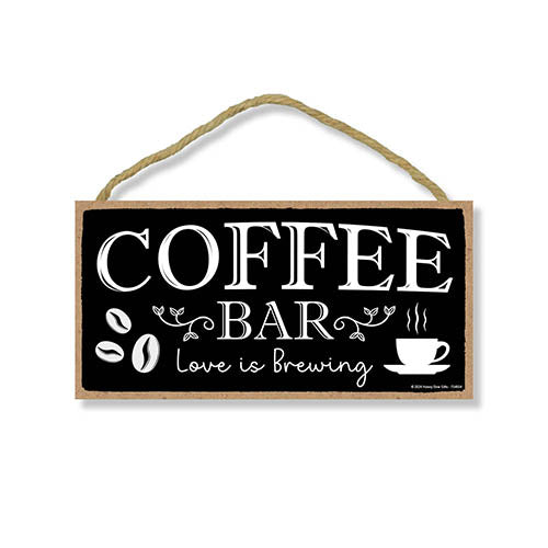 Coffee Bar Love is Brewing, Coffee Bar Sign, Coffee Decorations for Coffee Bar, Wood Home Sign, Coffee Station Decor, Coffee Bar Essentials, 10 inch by 5 inch, 754654