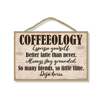 Coffeeology Better Latte than Never, Funny Coffee Quotes Wall Sign Decor, Kitchen Bar Wall Sign, 7 Inch by 10.5 Inch, 754658