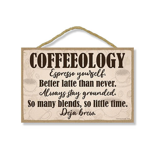 Coffeeology Better Latte than Never, Funny Coffee Quotes Wall Sign Decor, Kitchen Bar Wall Sign, 7 Inch by 10.5 Inch, 754658