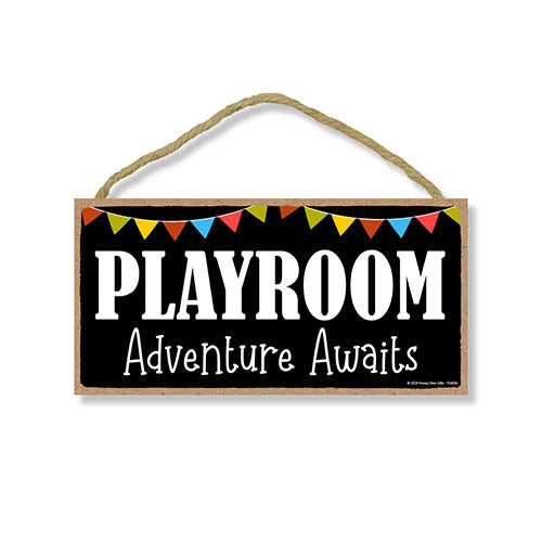 Playroom Adventure Awaits, Wood Home Sign, Kids Room Decor, Door Signs for Home, Playroom Decor, Housewarming Gift, Baby Boy Room Decor, 10 inch by 5 Inch, 754685