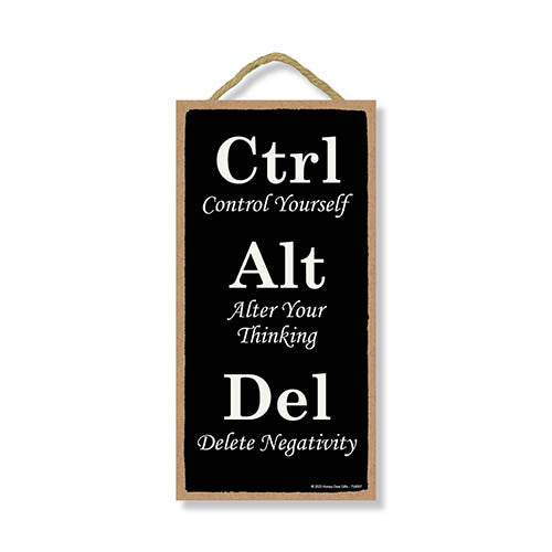 Ctrl Yourself Alt Your Thinking Del Negativity, Inspirational Wall Hanging Decor, Wooden Motivational Decorative Sign, 5 Inch by 10 Inch, 754867