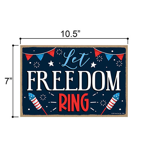 Let Freedom Ring Hanging Wooden Signs, 7 inch by 10.5 inch, Patriotic Wood Sign, Decorative Wall Art, Home Office Party Decor