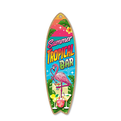 Summer Tropical Bar Wooden Surfboard Signs, 5 inch by 16 inch, Wooden Hanging Sign, Decorative Wall Art, Home Party Summer Decor