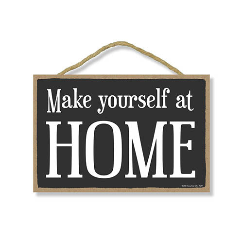 Make Yourself at Home, Vacation Rental Signs, Decorative Home Welcome Sign, Wood Hanging Guest Wall Sign Decor, 7 Inch by 10.5 Inch