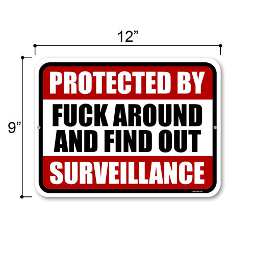 Protected by Fuck Around and Find Out Surveillance Yard Sign, 12 inch by 9 inch FAFO Sign, Funny Tin Sign, Funny Surveillance Sign, No Trespassing Sign