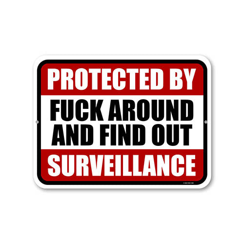 Protected by Fuck Around and Find Out Surveillance Yard Sign, 12 inch by 9 inch FAFO Sign, Funny Tin Sign, Funny Surveillance Sign, No Trespassing Sign