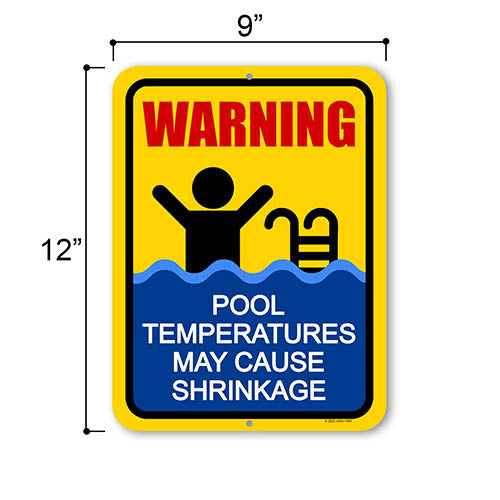 Warning Pool Temperatures May Cause Shrinkage, 9 inch by 12 inch, Summer Decorations For Home, Funny Signs, Metal Sign, Pool Decoration Outdoor, Pool Decor, Pool Signs
